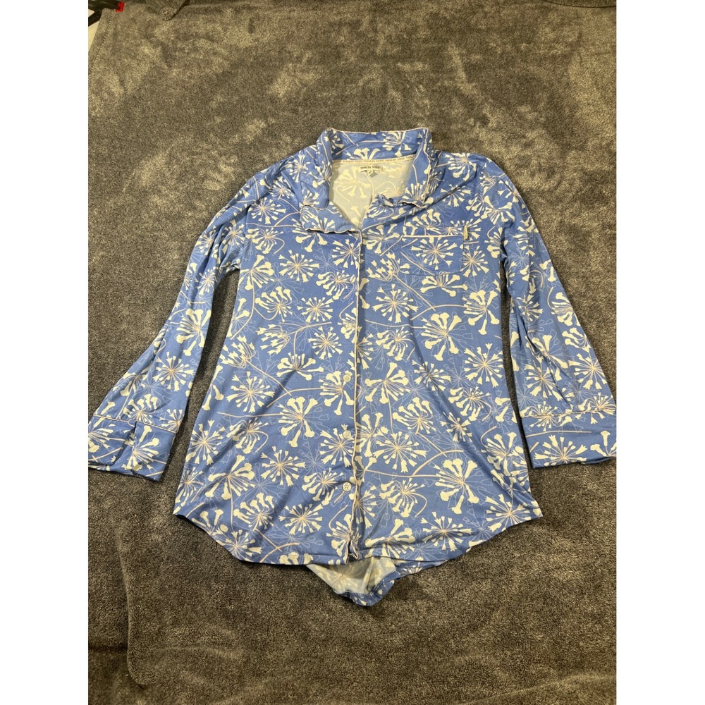 Thalia Sodi Blue White Floral Dandelion Button Down Sleep Shirt Nightgown Large